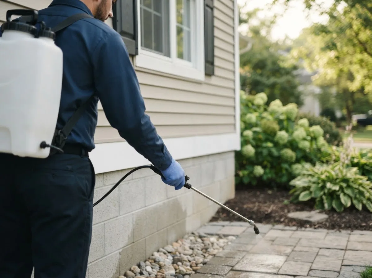 Pest control technician inspecting a home in Luther, IA